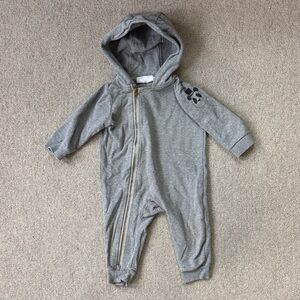 Mini Rodini Gray Hooded Footie with Panda Detail